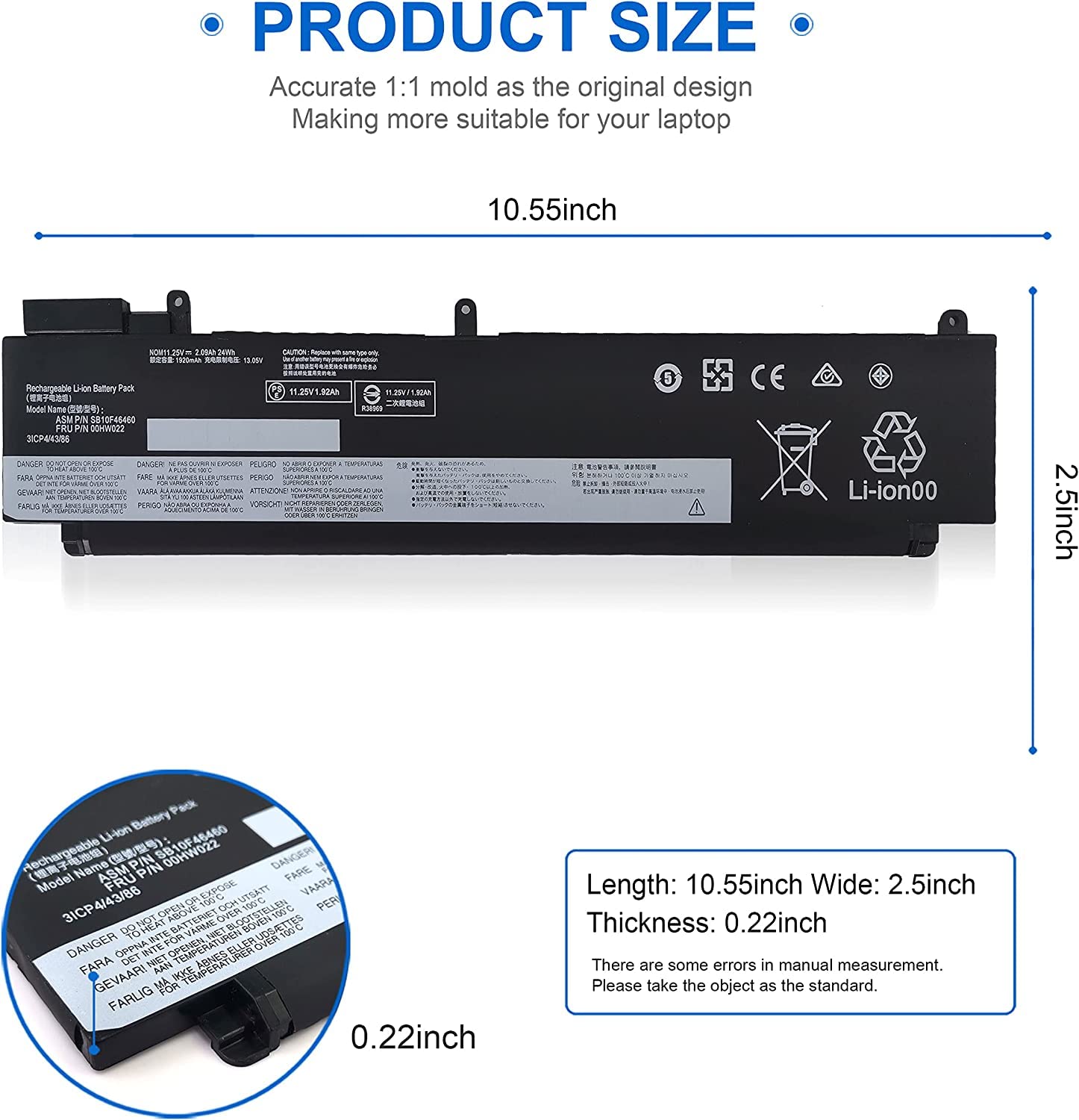 Batería Para Lenovo ThinkPad T460S/T470S - 11.25V 24Wh (Modelo 00HW022)