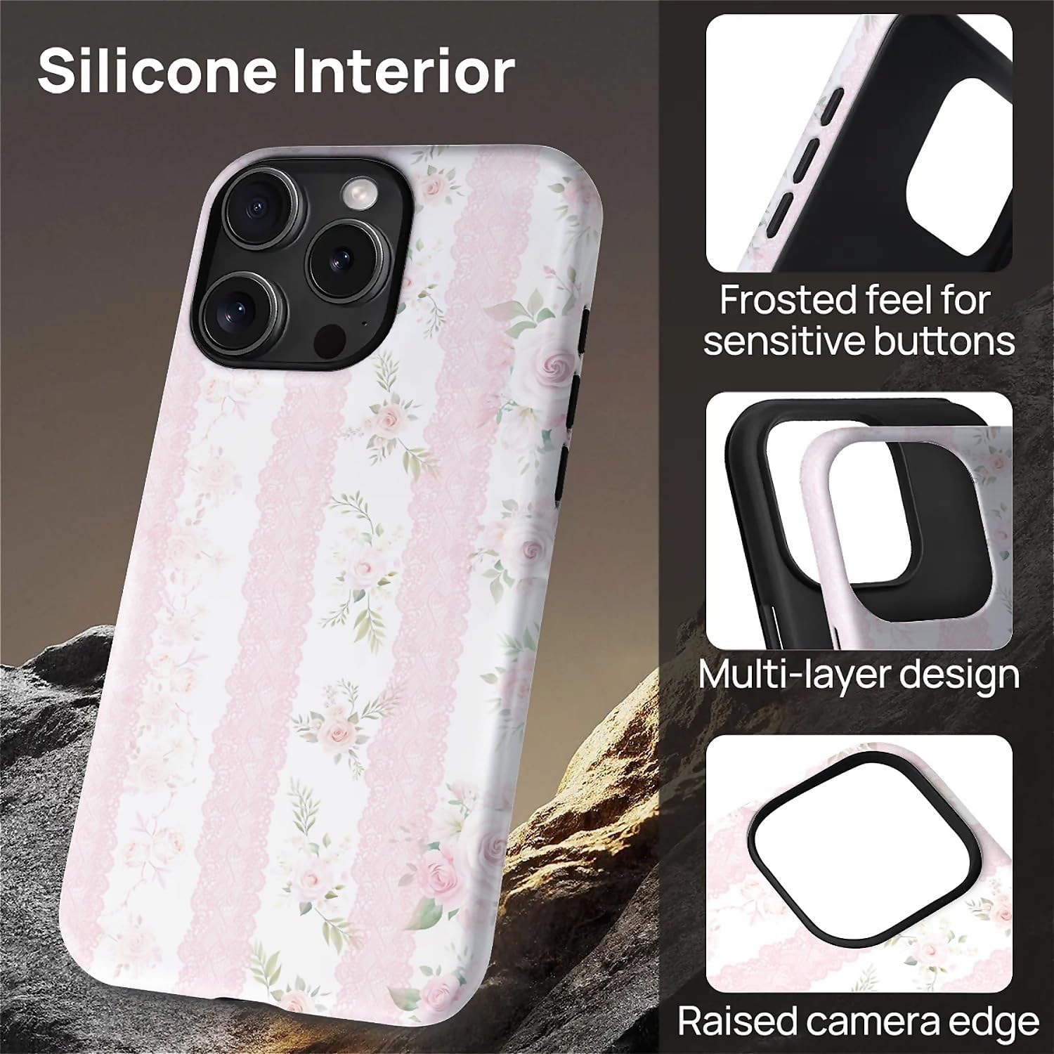 for iPhone 16 Pro Max Case,Compatible with MagSafe,Dual-Layer Hard Shell + Silicone Cover,Full Body Protection Shockproof Case for iPhone 16 Pro Max-Blushing Floral Chic Coquette image 2
