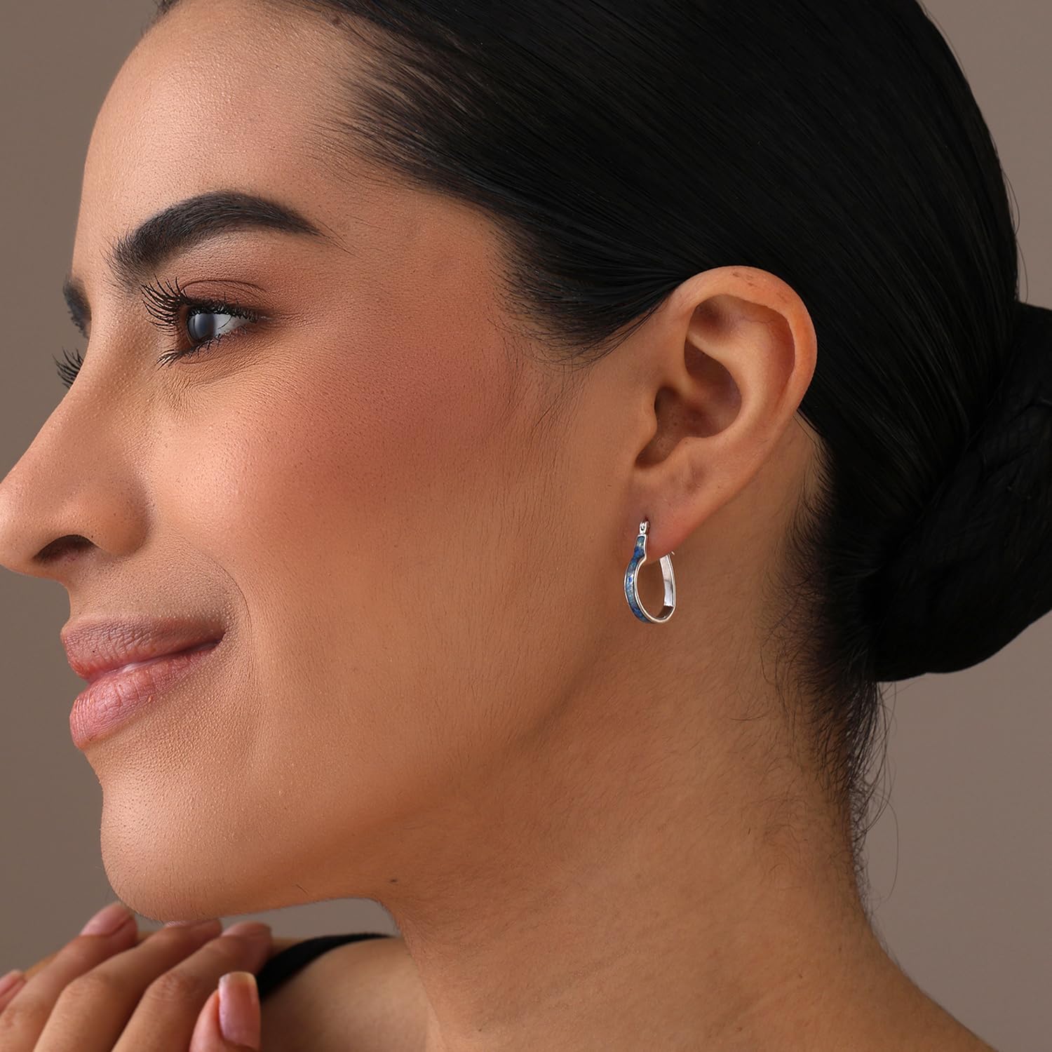 LeCalla 925 Sterling Silver Hoop Earrings | Geometric Square and Heart Shapes Hoop Earrings | Wavy Enamel Earrings | Women's Chunky Hoops Earring | Her Girlfriend Wife