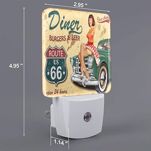 Miniatura 6 de Luz nocturna LED Ruta de comedor de alta calidad 66 póster vintage para niña falda roja manchada luces nocturnas para automóvil enchufar en la pared
