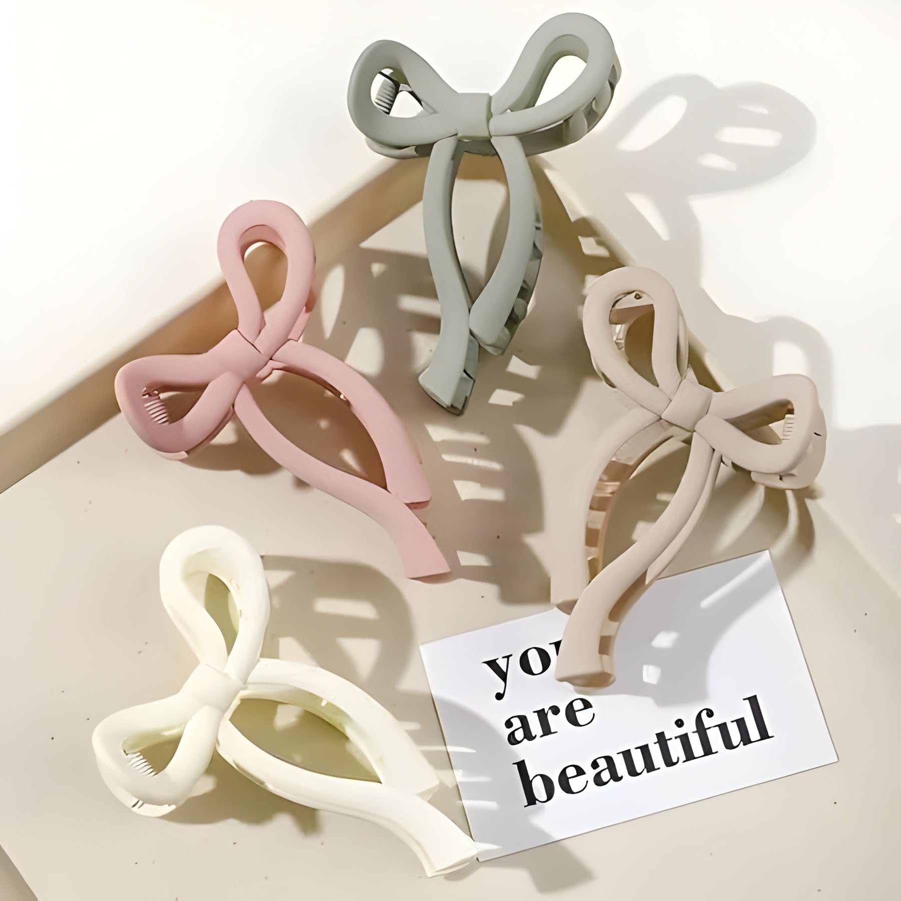 Bow Hair Claw Clips, Pastel Colors, Plastic, Medium Size, Set of 4-image-43