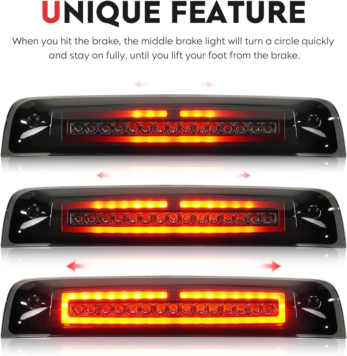 Tresound Led 3rd Brake Cargo Light for 2009-2017 Dodge Ram 1500, 2010-2017 Dodge Ram 2500 & 3500 Third Center High Mount Stop Lamp (Chrome Housing + Smoke Lens)