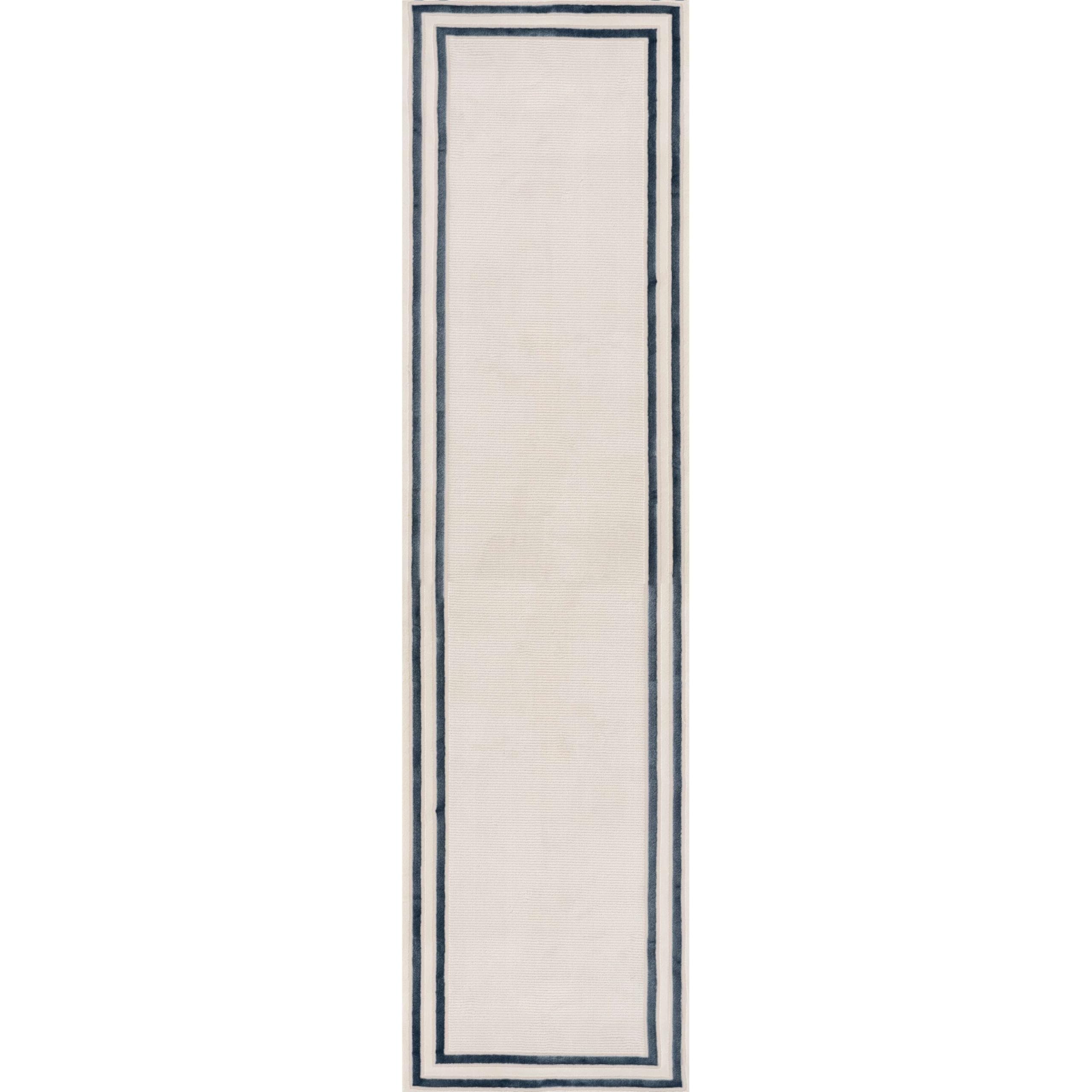 THE RUGS Carmel Modern Area Rug - Stain-Resistant, Non-Shedding, Durable Rugs for Bedroom and Hallway [ Bordered Blue, 80x300 cm ]