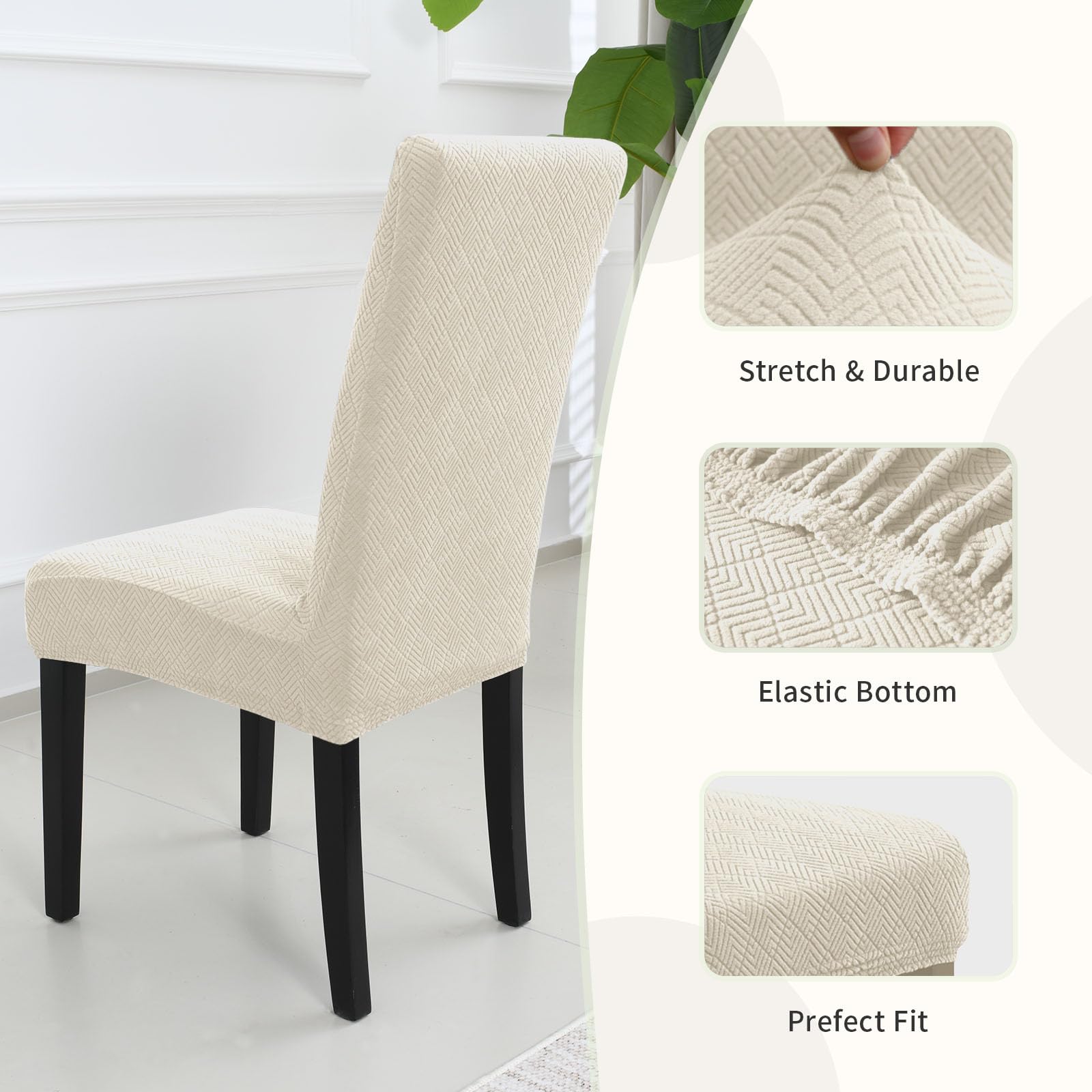 YSTELLAA Housse De Chaise 2 Pieces, Extensible Housse De Chaise Salle À Manger, Protection Chaise Housse Moderne Universel, Protege Housse Chaise, Housse Chaise Amovible Lavable, Blanc Crème