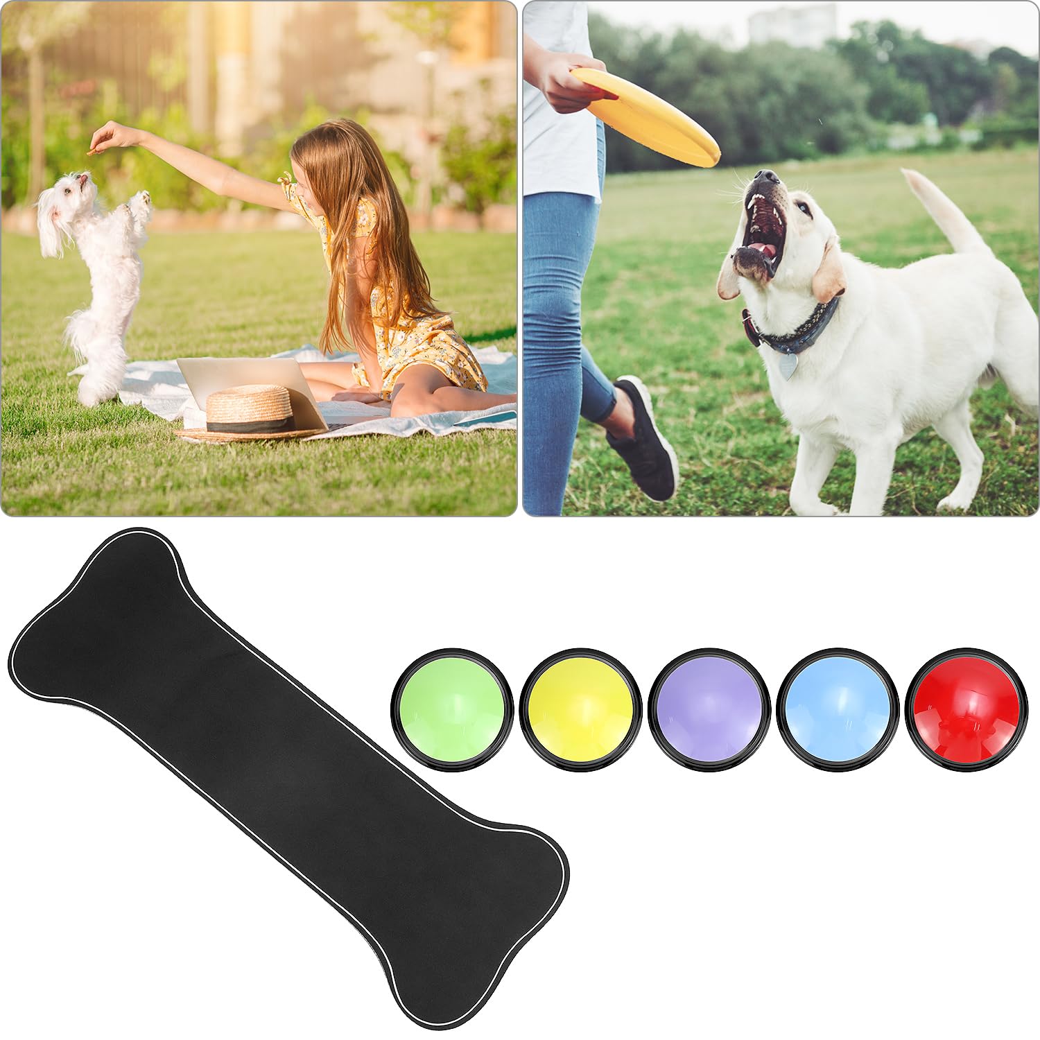 QWORK® 5 Colores Botones de Entrenamiento para Perros grabables, Juguete de Inteligencia para Perros, Incluye 25 Pegatinas, Pilas no Incluidas
