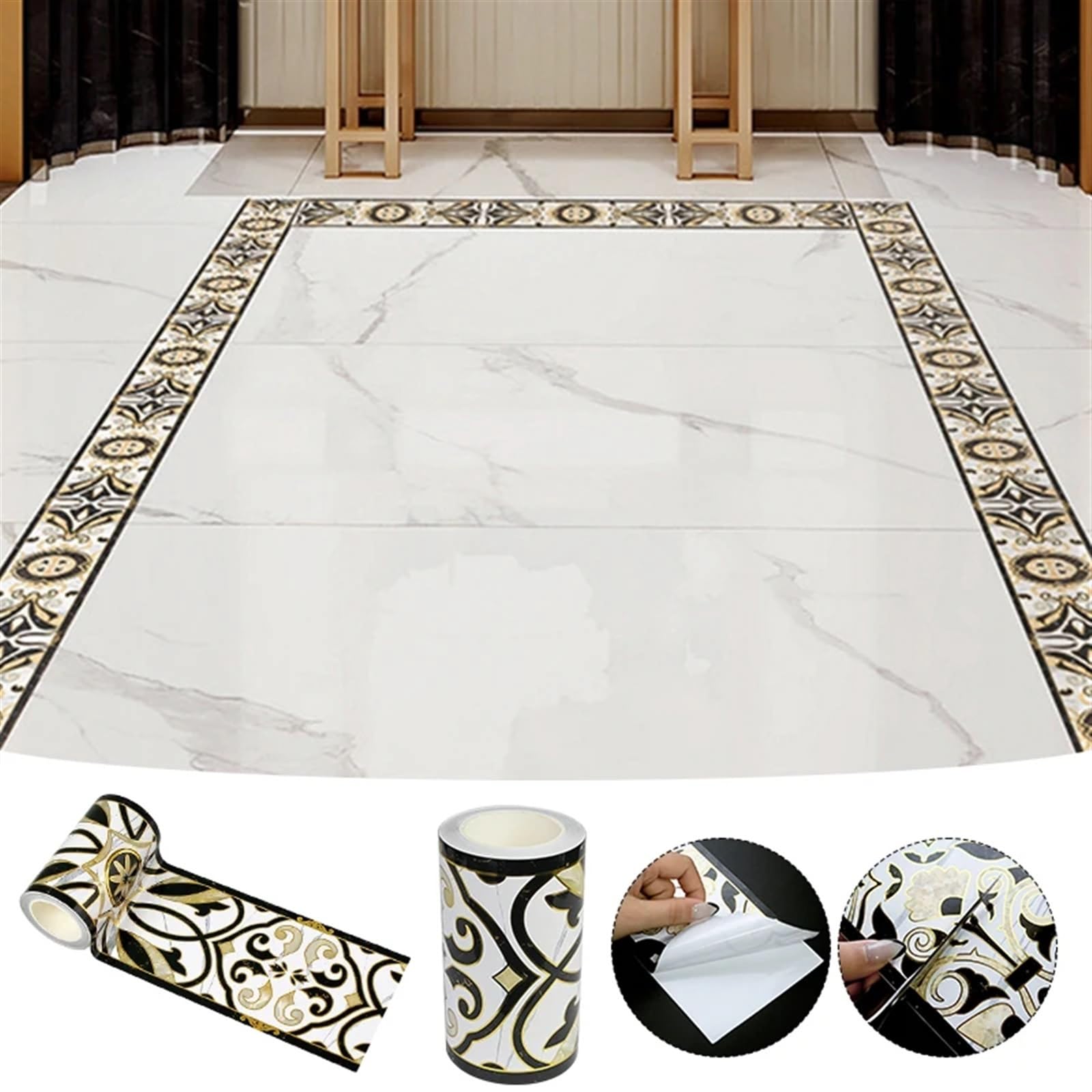 2 uds 5M Pegatinas de Pared Cintura Impermeable PVC Autoadhesivo Pared Borde zócalo calcomanías Cocina Pared zócalo rodapié línea para Bordes De Paredes(Style2)