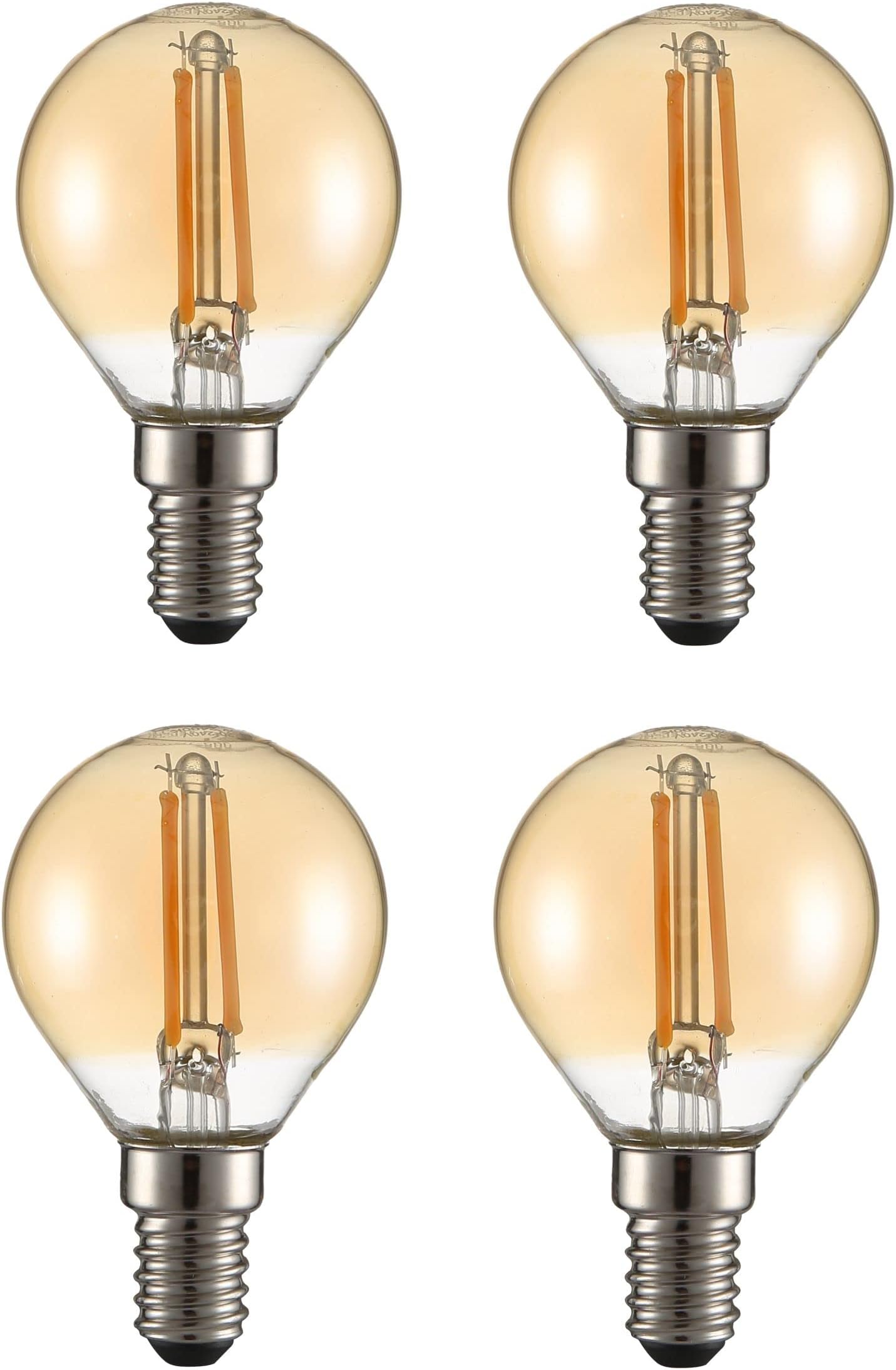 TEKLED® P45 Filament Vintage LED Bulbs | E14 Small Edison Screw | Energy Saving 2W Light Bulb 22W Equivalent | NONDIMMABLE Amber 2400K 220LM | 4-Pack | Warm White