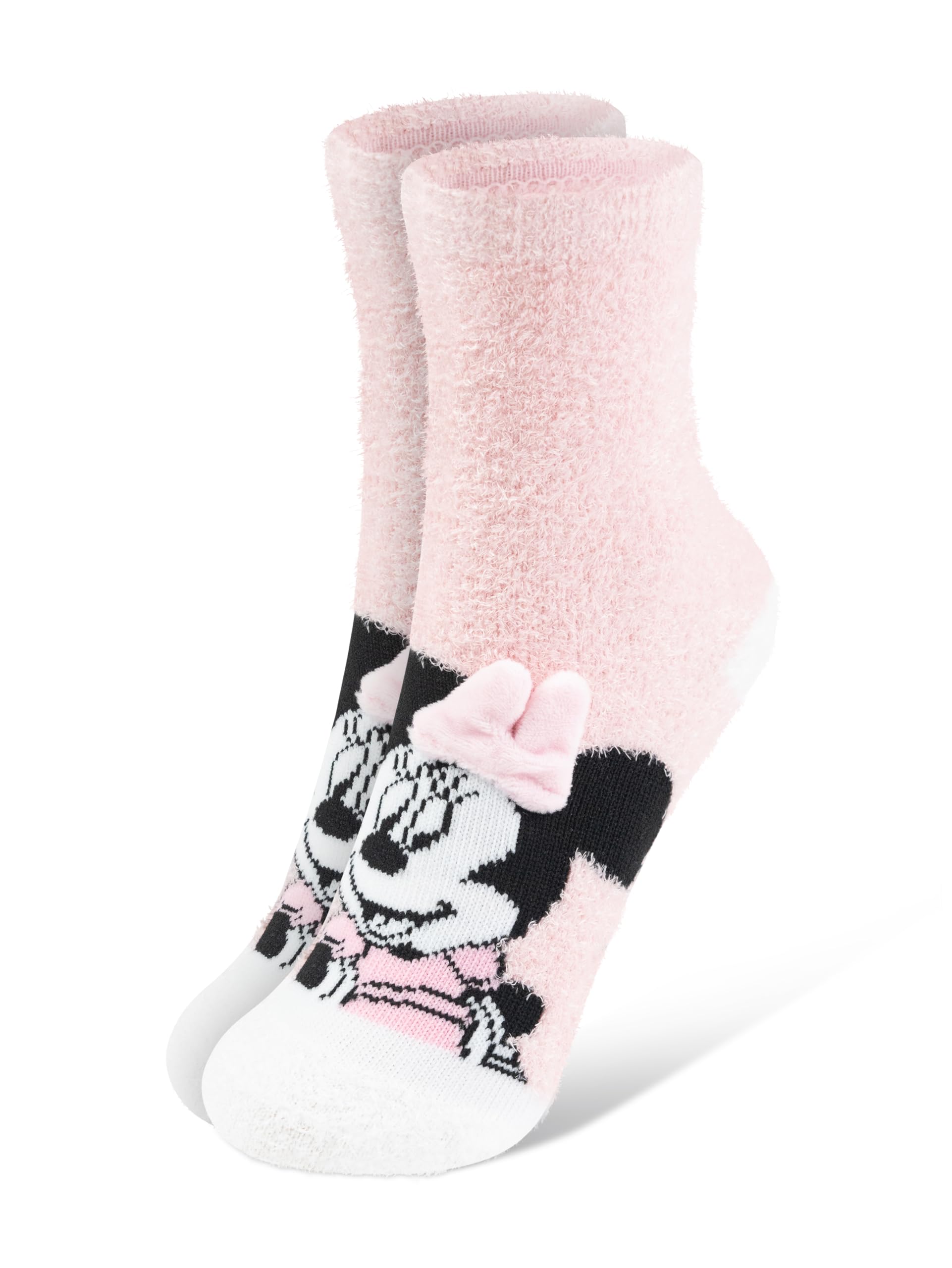 Disney Minnie Mouse 3D ABS Kuschelsocken für Mädchen - Flauschige Kinder Wintersocken Stoppersocken antirutsch Socken Rosa/Beige (2er Pack)