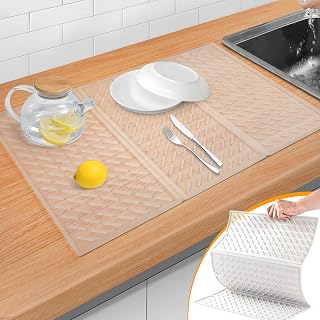 Collapsible Trifold Large Dish Drying Mat, Silicone Mats for Kitchen Counter, Dish Drying Mat for Multiple Usage, Easy Clean, Heat-Resistant, Transparent (2416in)