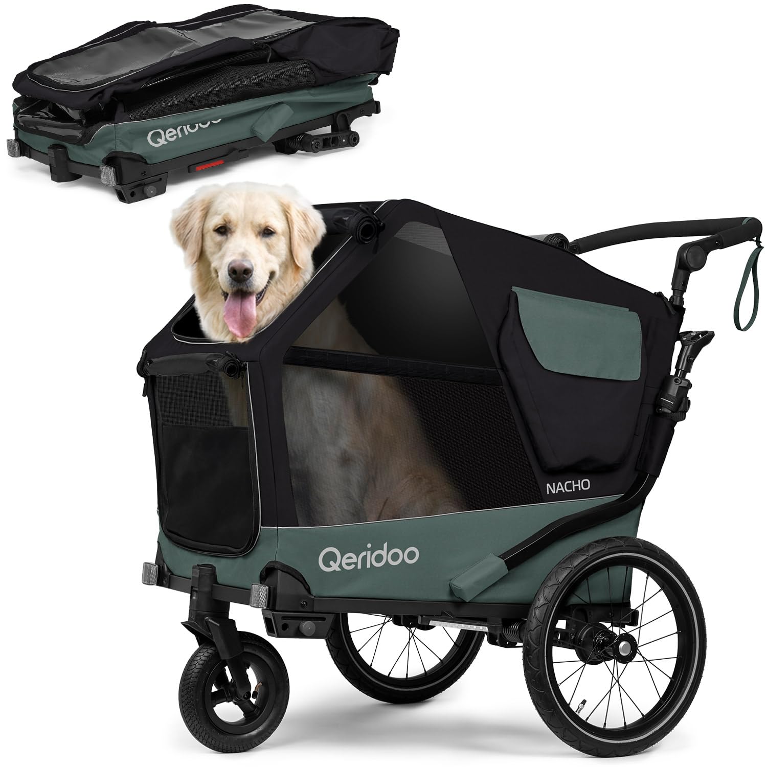 Qeridoo Nacho | Hundeanhänger für Fahrrad | Comfort für den Vierbeiner | Fahrradanhänger Hunde mit Buggy-Funktion | Hundefahrradanhänger mit Federung, Hundebett | Hundeanhänger | Bis 35 kg