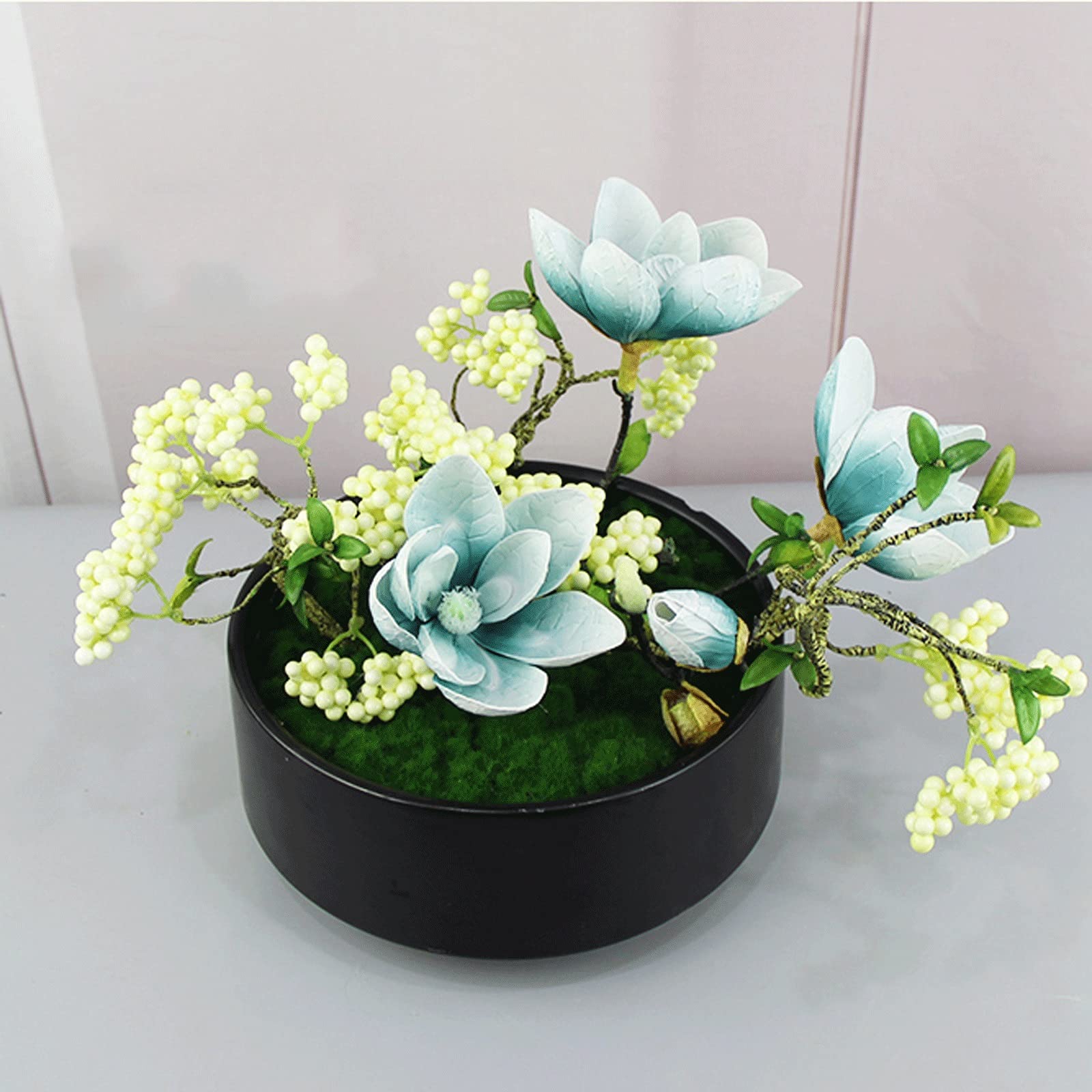 Sztuczne Kwiaty z Wazonem 11,02-calowa sztuczna orchidea Phalaenopsis, sztuczne kompozycje kwiatowe, fałszywe dekoracje roślinne do domu, jadalni (jasnoniebieski) Dekoracje ze Sztucznych Kwiatów