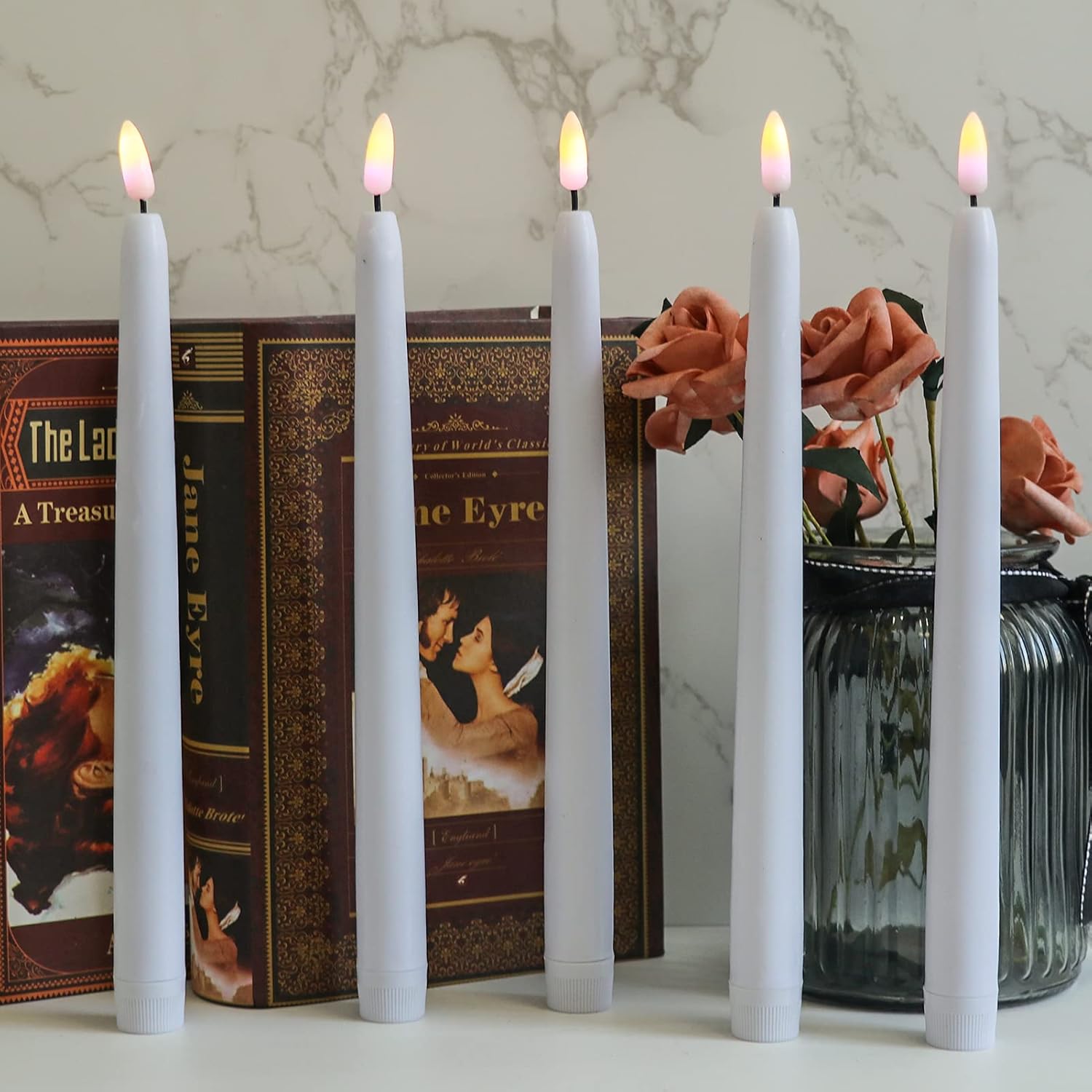 Flameless LED Taper Candles with Remote and Timer Battery Operated White Real Wax 3D Wick Flickering Wedding Dinner Holiday Decor Candles(8 Pack, 0.8" D x 11" H)