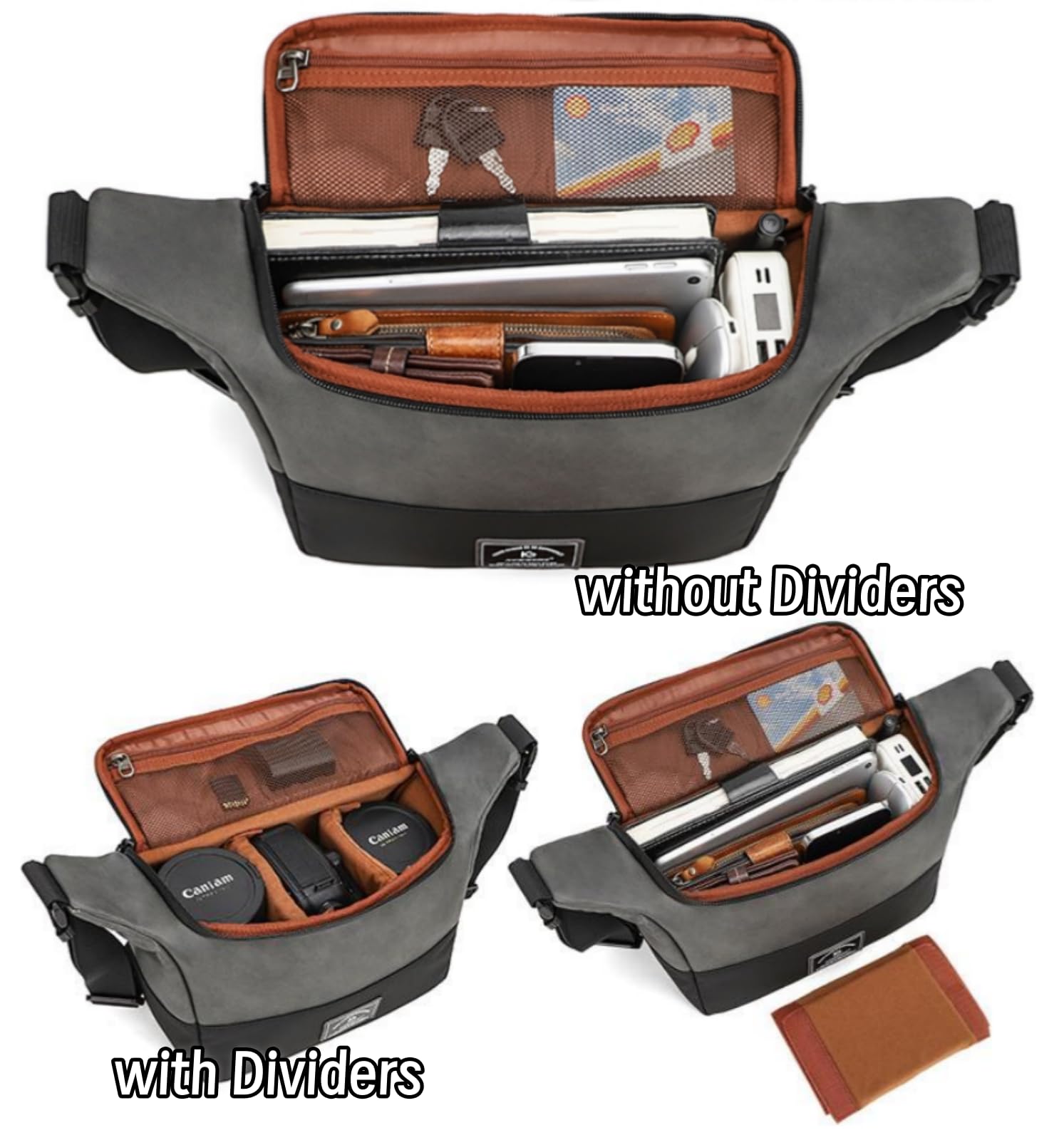 Borsa a Tracolla Fotografica Impermeabile in Pelle Sintetica con 2 Divisori Rimovibili Custodia per Fotocamera Reflex BG515 (Grigio Antracite)