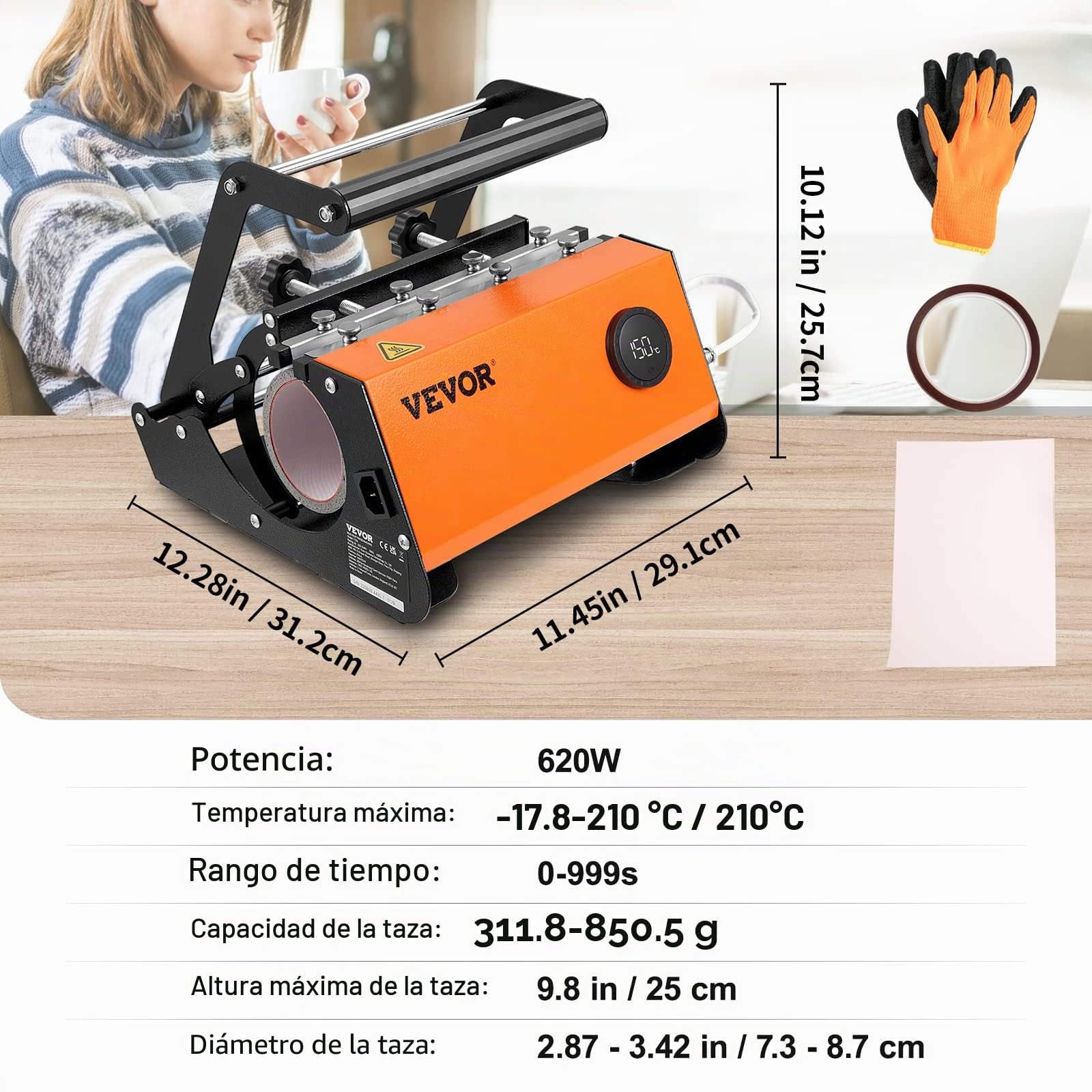VEVOR - Prensa de calor para vasos, máquina de prensa de calor para tazas de 30 onzas, transferencia de sublimación de 11 a 15 onzas, 16 a 25 onzas, vasos rectos y delgados, prensa de calor de taza