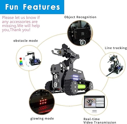 Miniatura 5 de Adeept RaspTank - Kit de robot inteligente compatible con Raspberry Pi 4 3 Modelo B+ B OpenCV Tank 4-DOF Robótica Codificación DIY Proyectos de