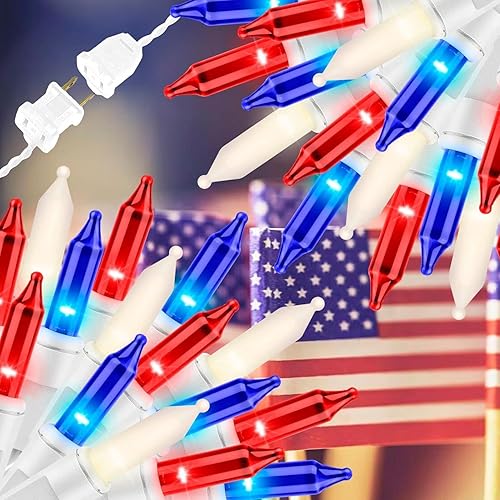 150 luces rojas, blancas y azules, extrabrillantes con conectores finales, luces decorativas de Navidad de 31.9 ft con certificación UL, juego de