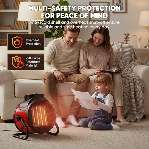 Miniatura 4 de Saker Potente cañón de calefacción portátil calentador de espacio pequeño PTC de 2000-3000W con ángulo ajustable de 90, calentador portátil rápido