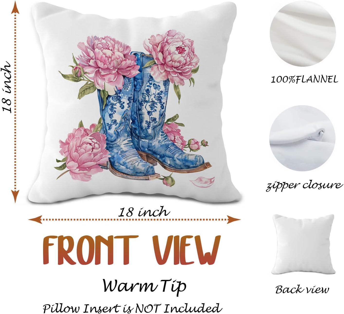Chinoiserie Pillow Cover,Chinoiserie Western Country Floral Cowboy Boot Throw Pillow Covers 18x18,Floral Boots Pillow Case,Cowgirl Teen Girls Gifts,Western Decorative - Image 5