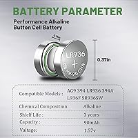 Vista 2 de 50 Pack SR936SW 394 Watch Battery,Replacement AG9, SR45, SG9, LR45 LR936 G9 194 1.55V Alkaline Button Cell