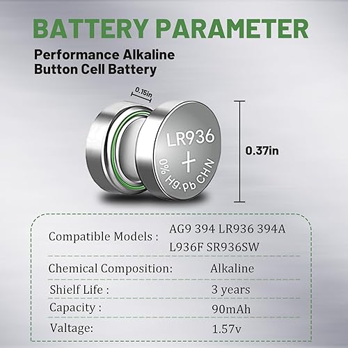 Miniatura 2 de Paquete de 50 baterías de reloj SR936SW 394, repuesto AG9, SR45, SG9, LR45 LR936 G9 194 1.55V pilas de botón alcalinas