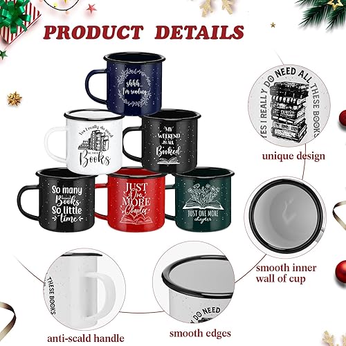 Miniatura 3 de Zhehao Regalos para amantes de los libros, taza esmaltada de 12 onzas con asa, regalo de Navidad para profesores, tazas de estudio de la biblioteca,