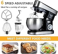 Vista 3 de Batidora de pie multifuncional, batidora de pie 6 en 1, cabezal inclinable de 6.3 cuartos de galón, batidora de pie con tazón de acero inoxidable