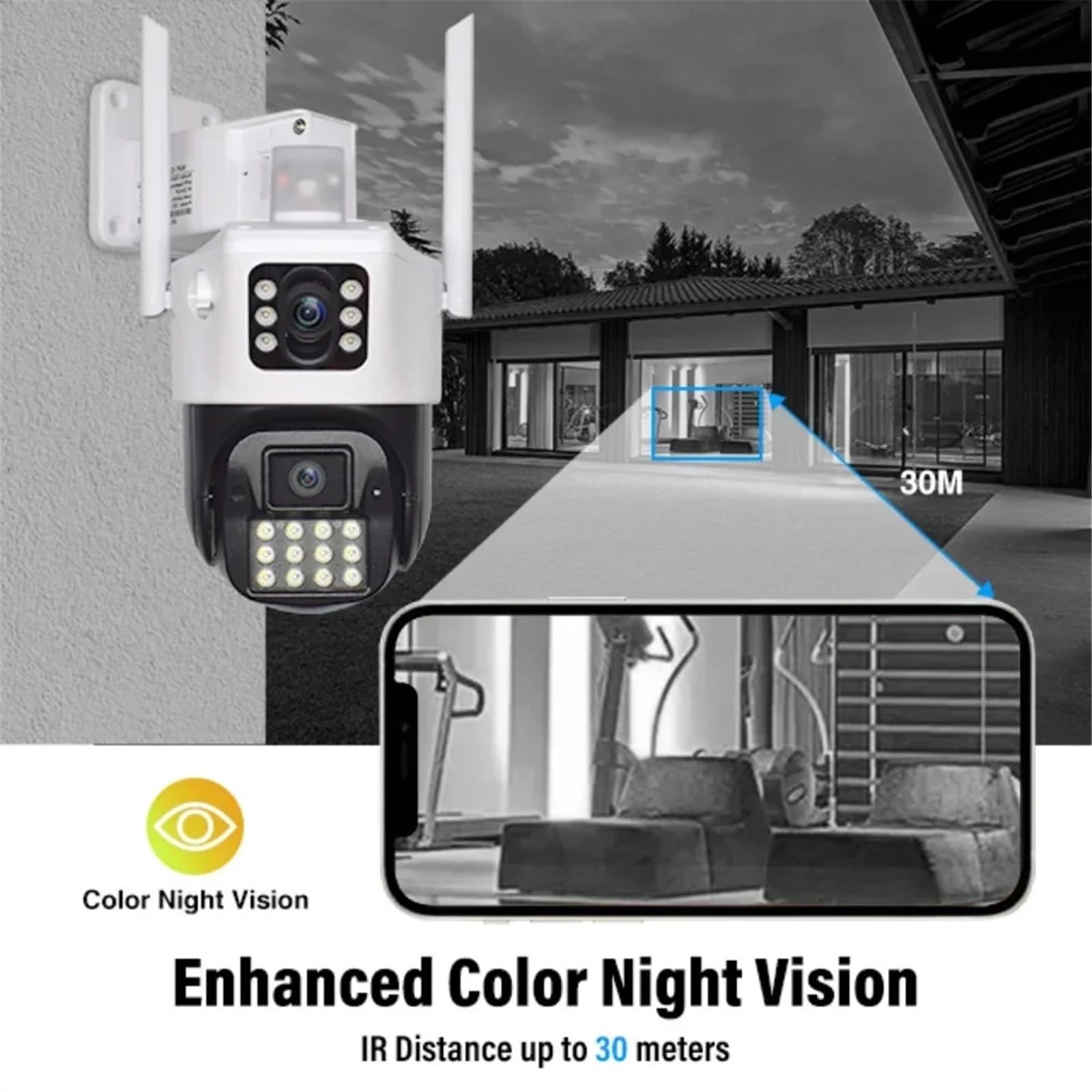 Kamera 5MP z dwoma ekranami WiFi PTZ z detekcją człowieka AI, zewnętrzna kamera monitoringu CCTV 4K, kamera IP do monitoringu(5MP NO SD Card)