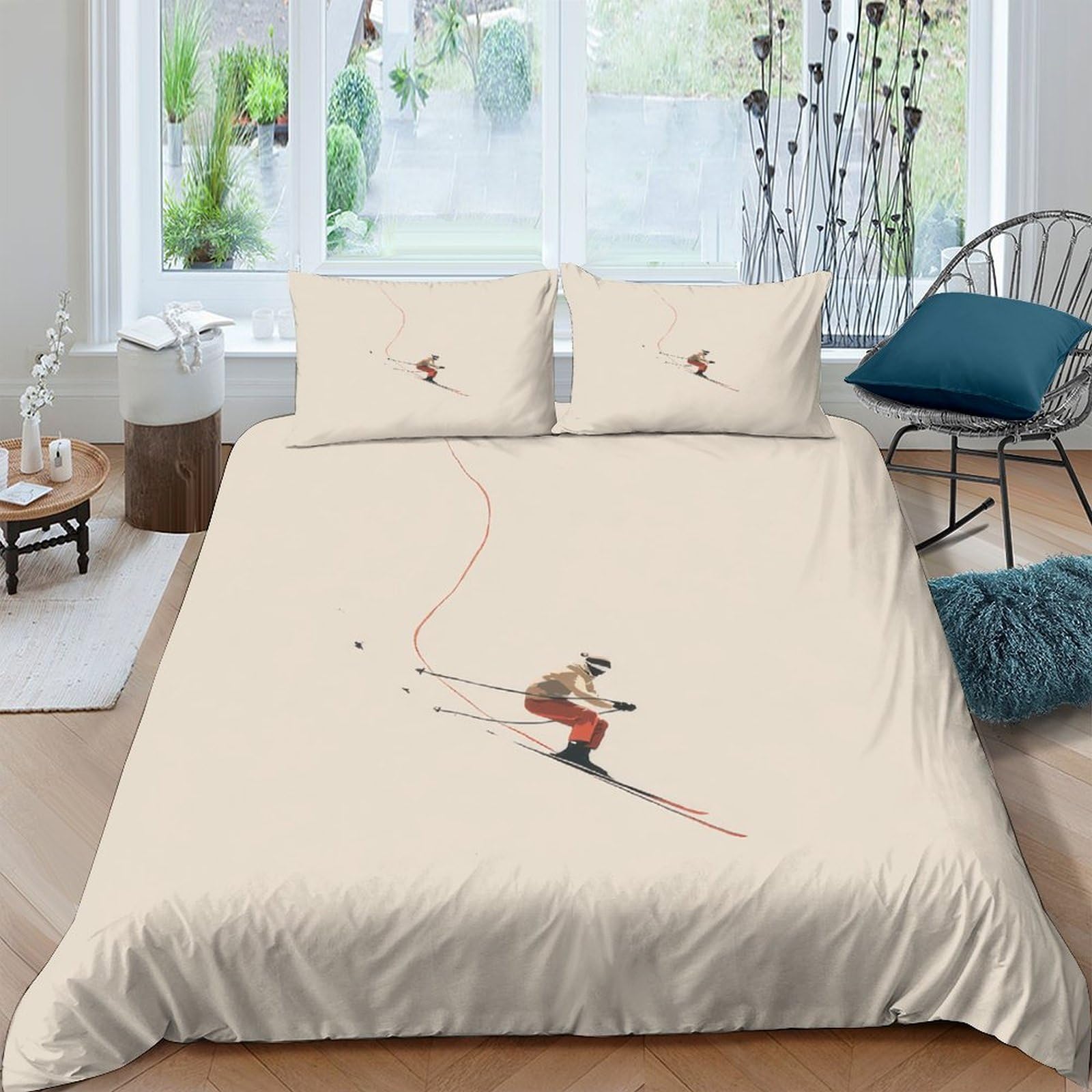 XFKLYNVCJ 3D Printed skiing athlete Duvet Cover Durable Fabric action sport illustration Bed Cover Quick Drying No Iron for Student Dormitory Uni Accommodation Daily Use Super king（260x220cm）