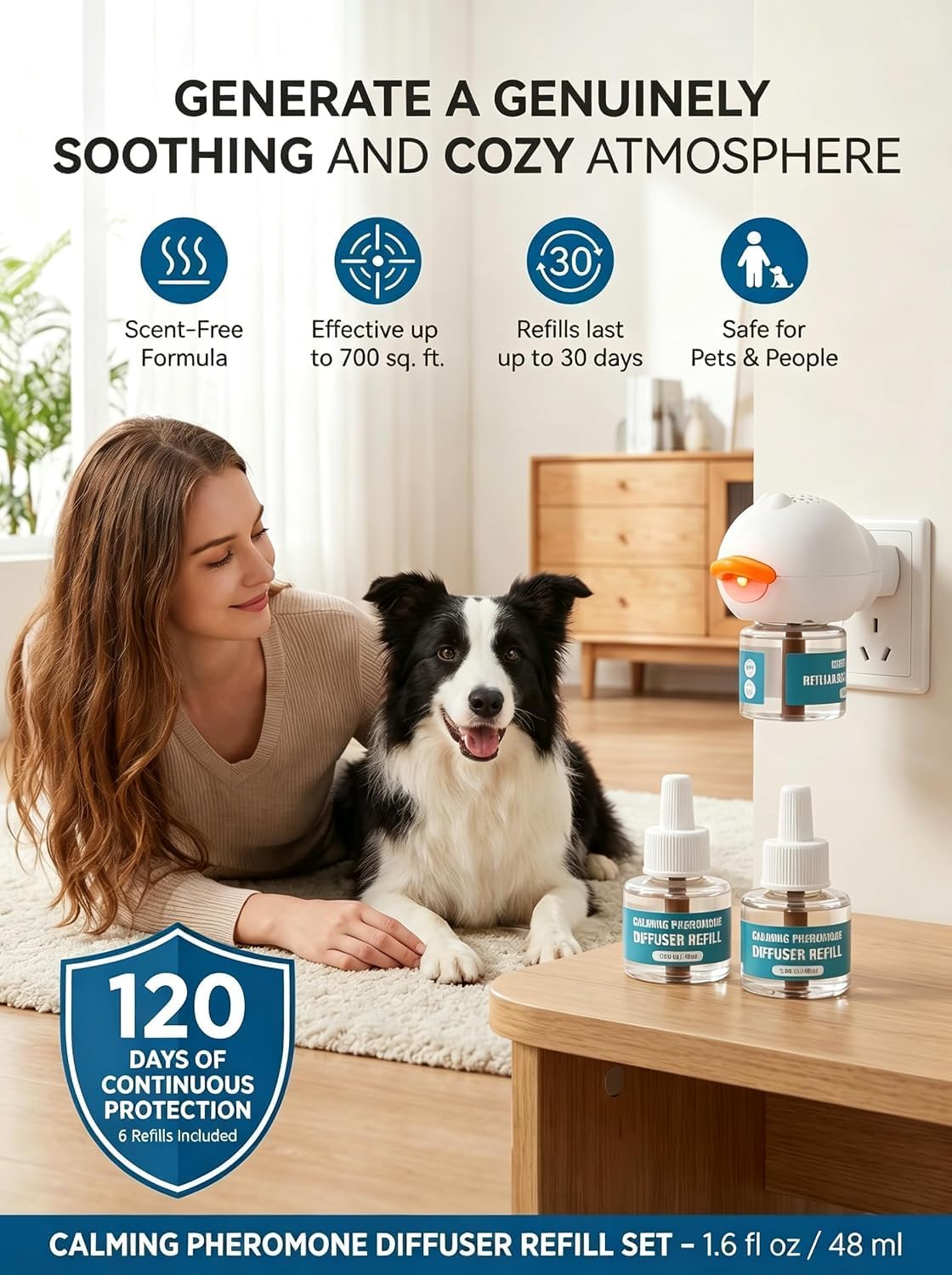 2026 Upgraded Dog Calming Diffuser Refills Kit with 2 Diffusers & 4 Refills, Dog Pheromones Calming Diffuser for Anxiety Relief, Reduce Aggression Fighting Barking Stress, Suitable for All Dogs image 3
