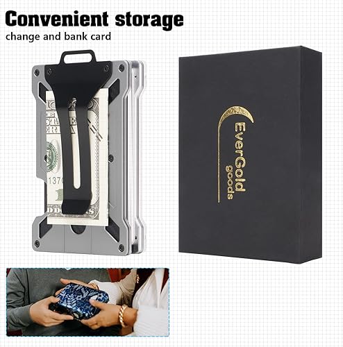Miniatura 9 de Cartera minimalista con soporte para identificación para hombre, cartera delgada para tarjetas de crédito, cartera de metal de aluminio con clip