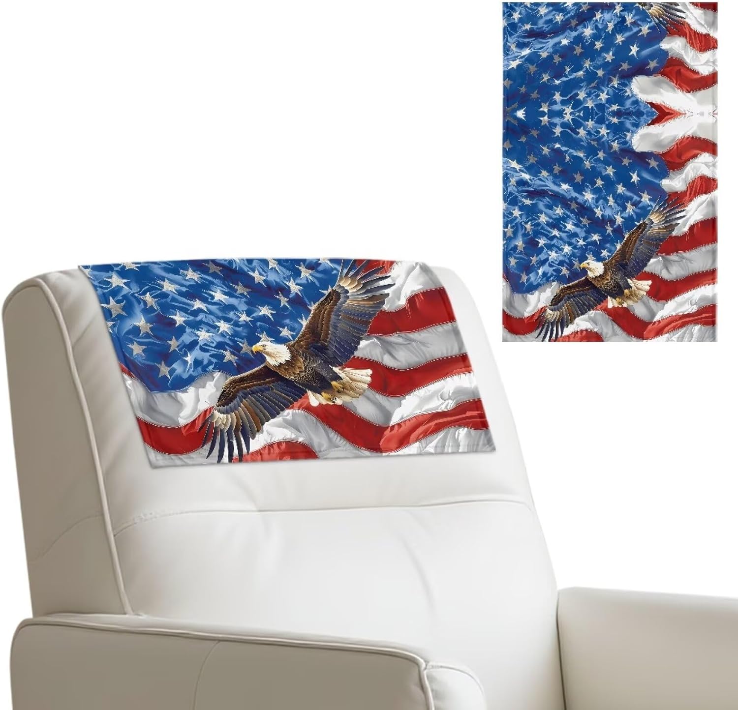 America Flag Headrest Covers for Recliners Blue Red Eagle Print Leather Recliner Headrest Cover 3 Piece Novelty Head Rest Protector for Sofa for Home & Office