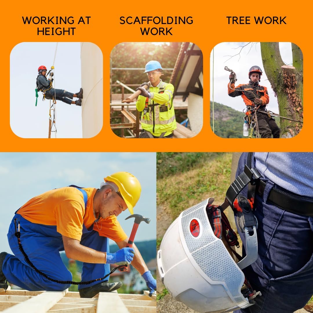 Tool Lanyards & Hard Hat Holder Kit - 10-Pack Heavy-Duty Carabiner Lanyards + Versatile Utility Belt Clip for PPE & Tool Safety - Scaffolding, Construction, & Worksite Essentials