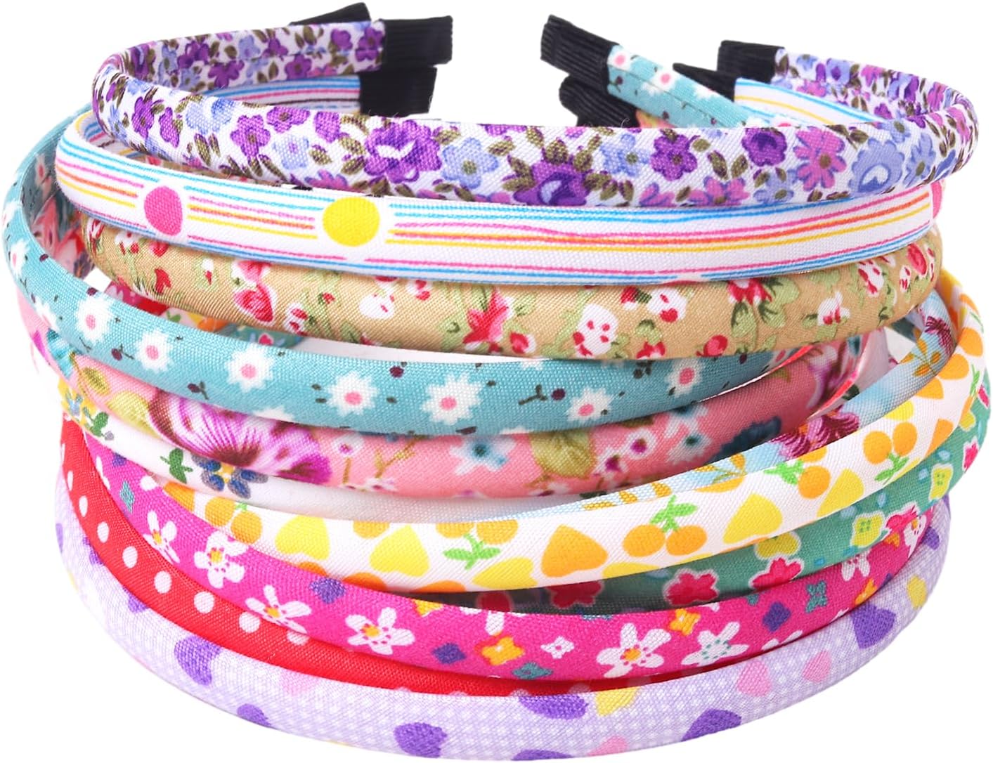 Fishdown Headbands for Girls 12Pcs Thin Head Bands for Girls Hairbands for Toddler Floral Cloth Fabric Covered Headband Birthday Party Favors