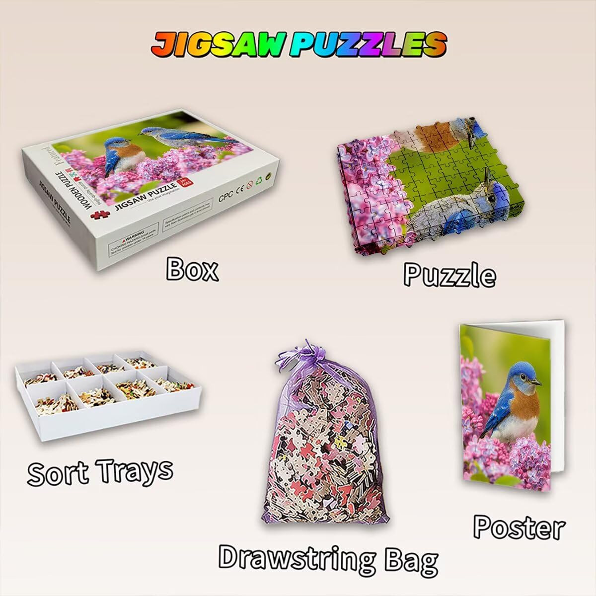 Puzzle 1500 elementów dla dorosłych, puzzle 1500 elementów ptaków, puzzle kwiatowe dla dorosłych z wykwintnym pudełkiem do pakowania, gry edukacyjne, duże drewniane puzzle na prezent dla kobiet