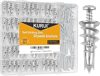 KURUI Metal Self Drilling Drywall Anchors, 116PCs Shatter-Resistant Wall Anchors and Screws Kit, 58 Heavy Duty Sheetrock Anchors + 58#6 x 1-1/4'' Screws, Zinc Hollow Dry Wall Anchors 50LB Hanging