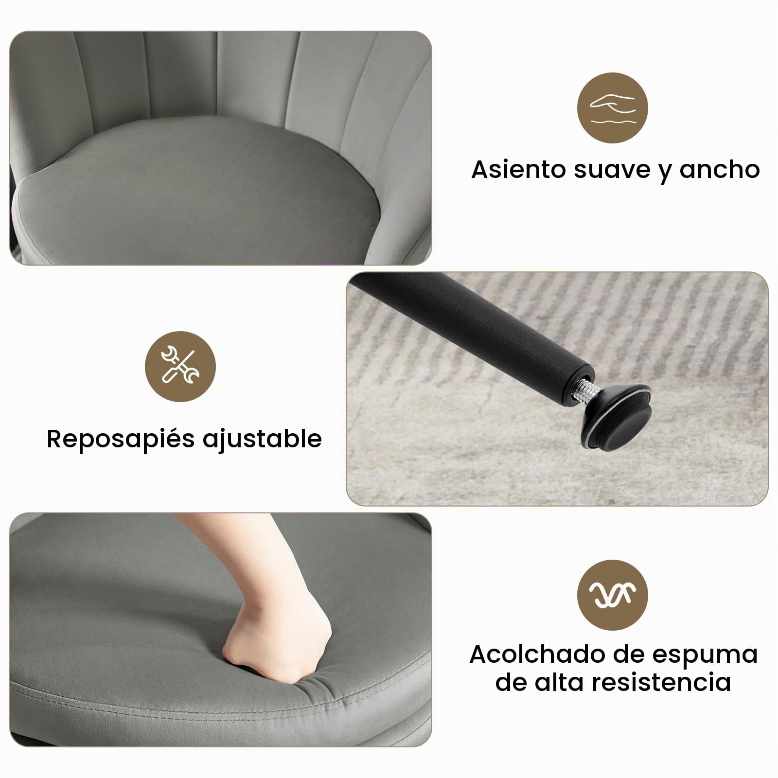 WOLTU Sillon Relax, Butacas de Salón, Patas de Metal Chapa, Gris | Sillón Lounge con Terciopelo, Cojín grueso, Pies ajustables, Dormitorio, Tocador y Recepción, Carga 150 kg