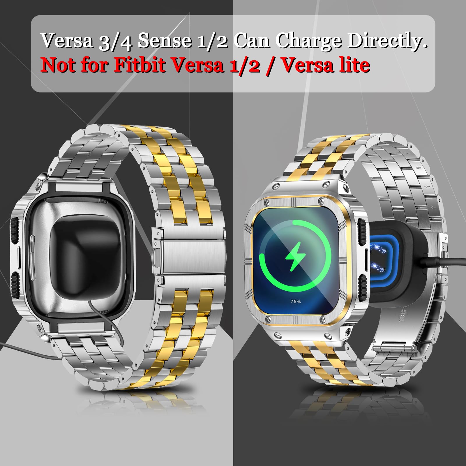 LEIXIUER Metal Band Compatible with Fitbit Versa 2, Versa, Versa Lite Edition,Stainless Steel