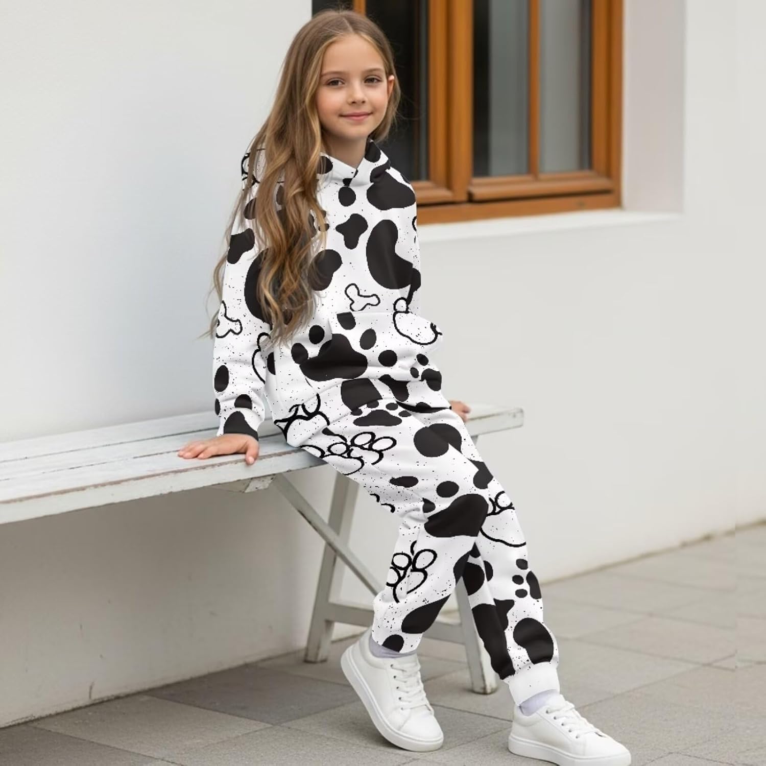 Girls Hooded Sweatshirt and Sweatpants Kids Tracksuit with Pockets 2 Piece Long Sleeve Pull Over 5-12 Years Old