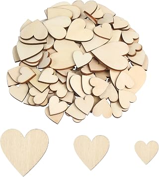 DERAYEE 100Pcs قلوب خشبية غير مكتملة للحرف اليدوية ، قطع متنوعة الحجم خشب فارغ لعيد الحب يوم عيد الميلاد الحلي DIY
