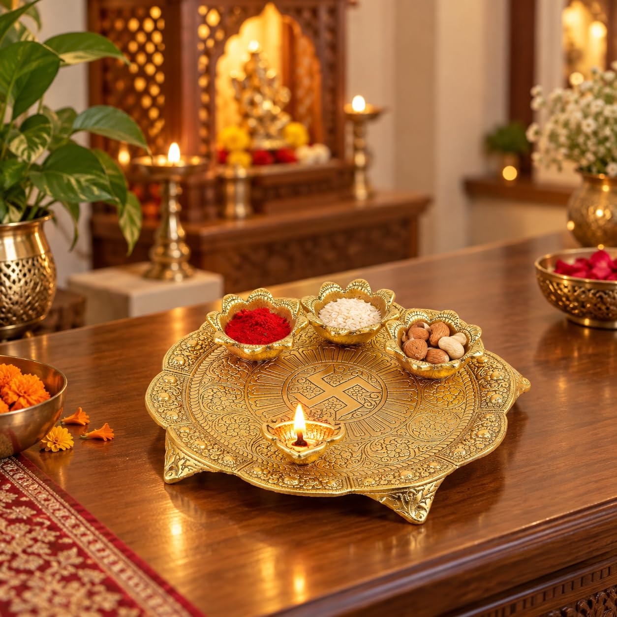 Gold Pooja Thali Set - Elegant Design & FREE SHIPPING -3
