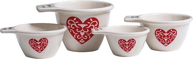 Premier Housewares Heart Measuring Cups Ceramic Measuring Cup Cooking Measuring Cups Measuring Cups For Baking, Red/Cream, 10 x 11 x 12 cm