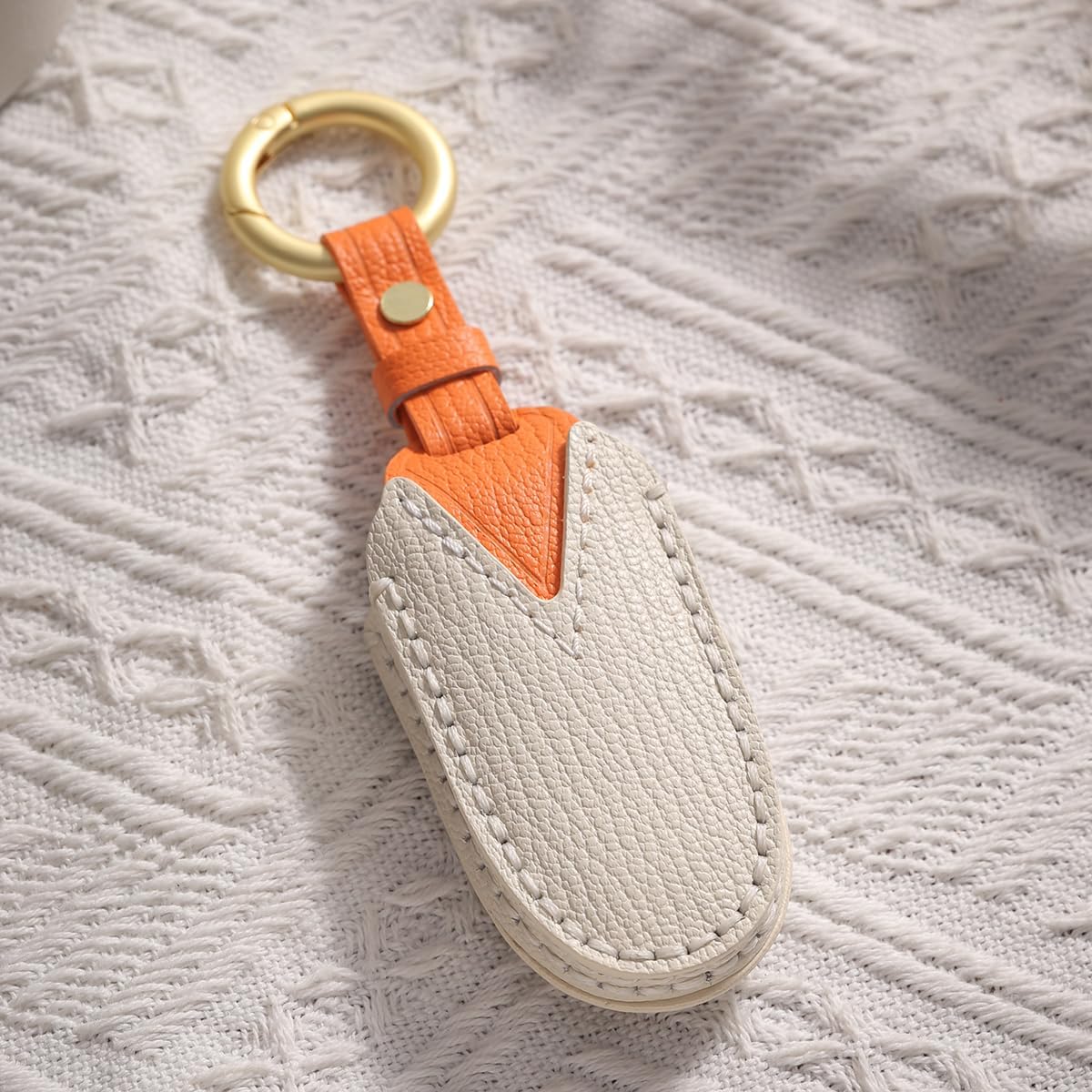 Premium Leather Key Fob Cover Case for Tesla Model X, Remote Key Holder Protector Accessories (White)