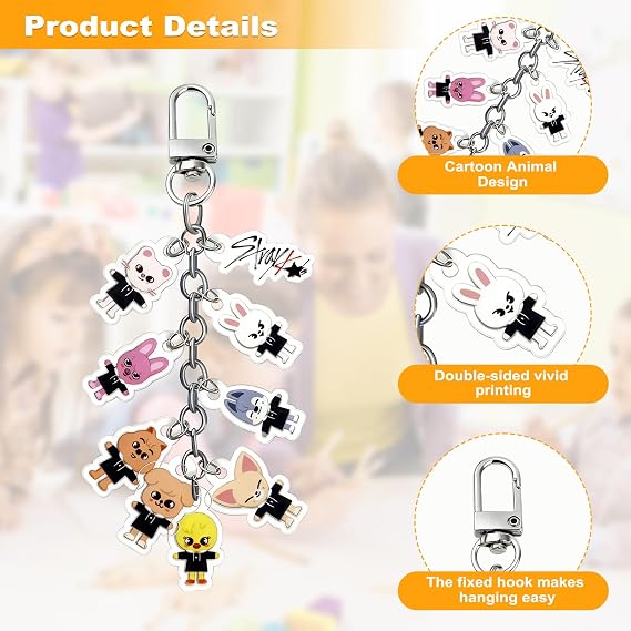 Cute Stray Key Ring, 2 Pieces Cartoon Animal Keyring, Double-Sided Acrylic Pendant, Key Pendant Accessories for Fans Merch Backpack Party Supplies