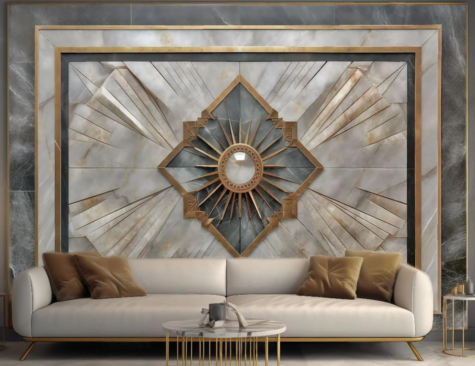 Tapeta sztuka nowoczesna złota linia murowane łączenie marmuru łupek szary obraz TV sofa tło ściana salon sypialnia jadalnia ścienna, 3D, 300 x 210 cm