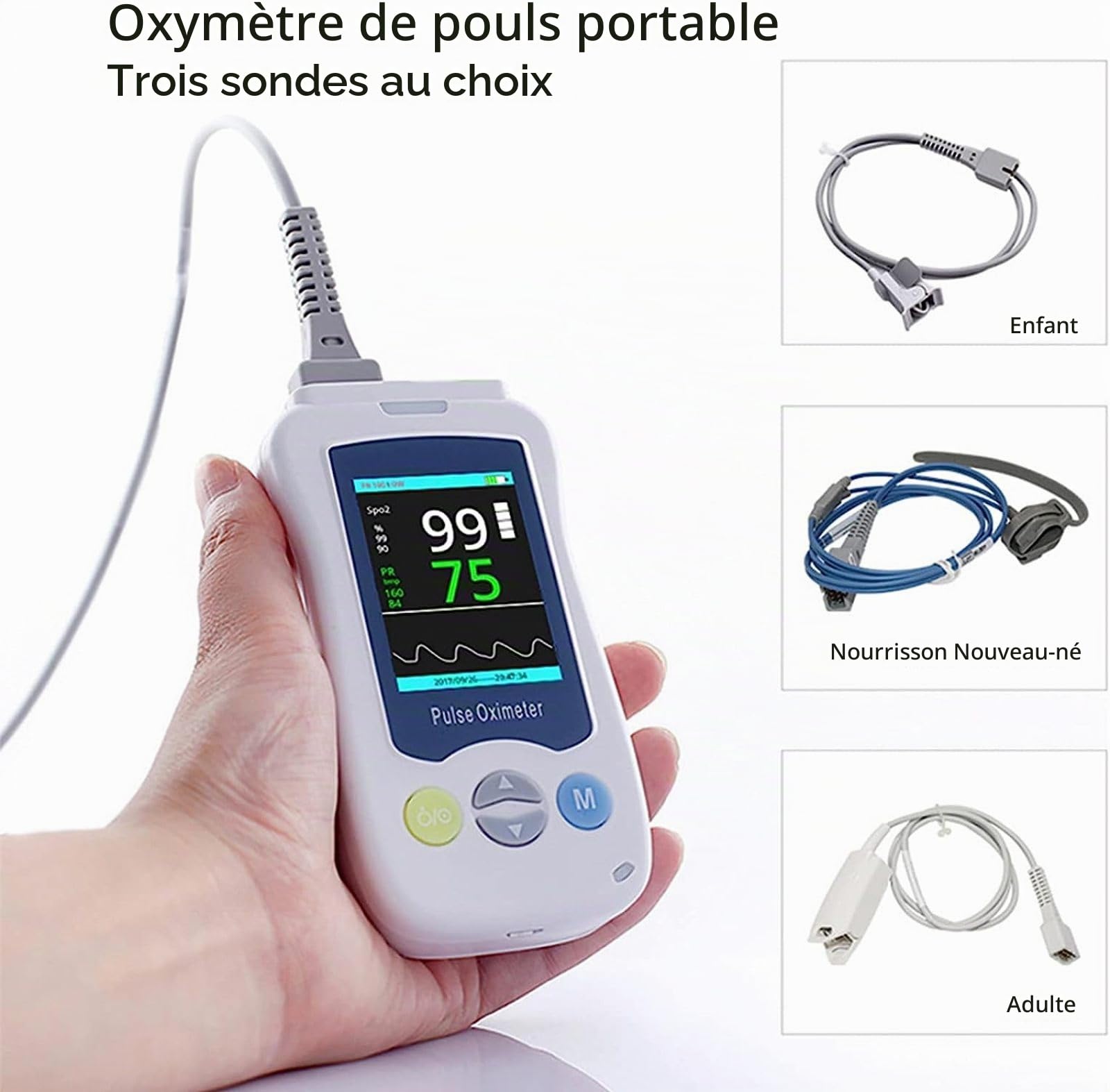 Oxymètre de Pouls Portable, Oxymètre de Pouls Portable, Moniteurs de Saturation Du Bout Des Doigts Surveillant La Fréquence Cardiaque et La SpO2 pour Les Soins Aux Adultes, Nouveau Née