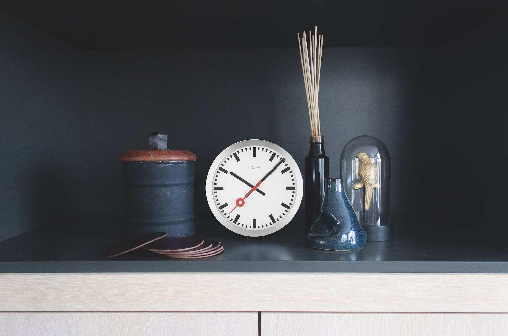NeXtime Reloj de pared - Estación de trenes "STATION", muy silencioso, blanco, redondo, ø 35 cm
