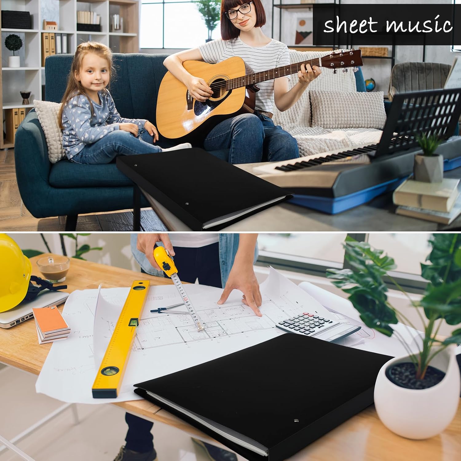 2 Pcs 3 Ring Binder 11"x17" Binder Poly Panel Featuring 1" D Ring Fit 11" x 17" Paper Size for Store Artwork Poster Paper PP Material (Black)