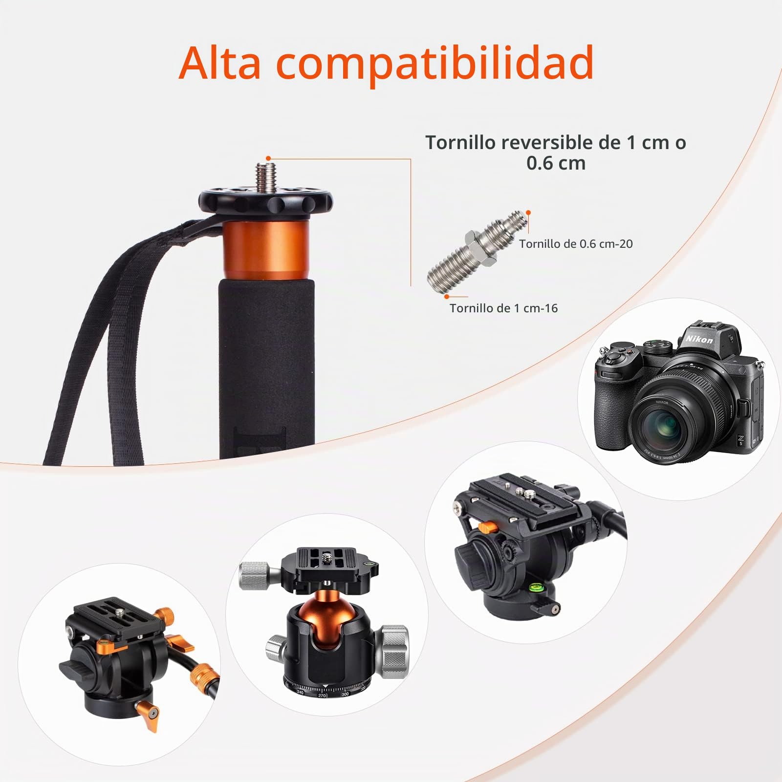 Monopié de Fibra de Carbono, Refoni C304F Monopié de 173 cm con pies de Apoyo para Hacer Frente a Todos los Kits DSLR o Mirroless más Grandes, con una Capacidad de Carga máxima de 20 kg