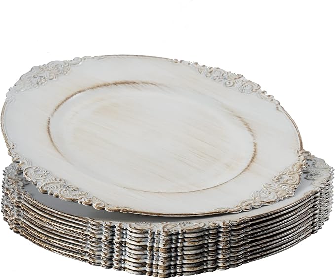 Platos Cargadores Antique White MAONAME de Plástico Redondos 13 pulgadas, Juego de 12 miniatura 7