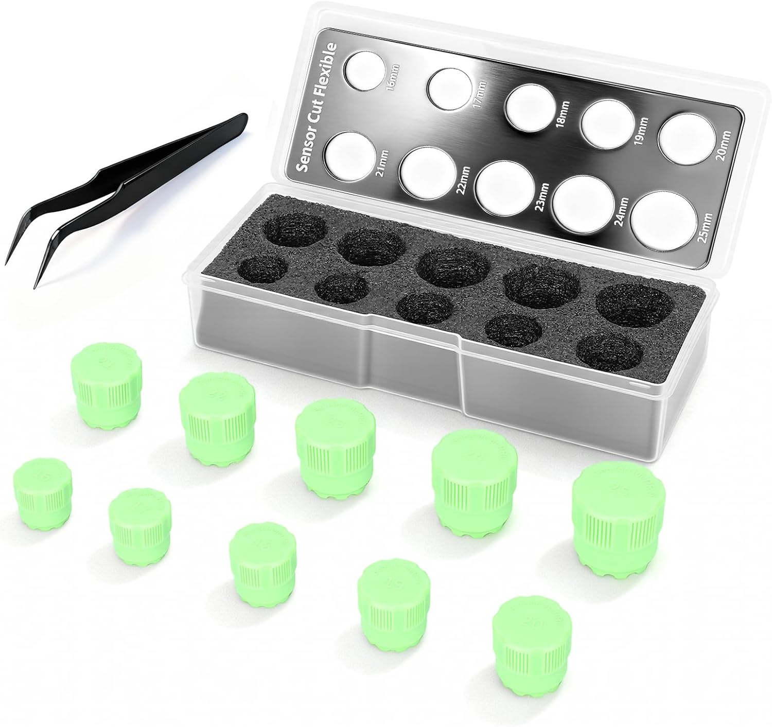 Car Sensor Film Hole Cutter 16-25mm Plastic Parking Sensor Circle Cutting Template with Tweezers, Precise Car Wrap Tools, Wrap Film Tool Kit, Edge Wrap Cutting Template Tool (Green)